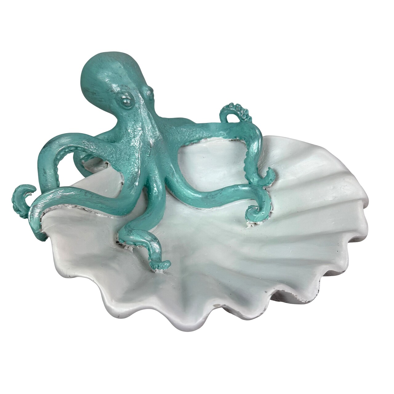 Decorative Octopus Shell Tray Coastal Resin Catchall Dish 10 X 10 X 6 In